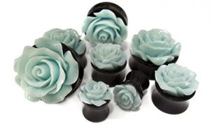 Urban Body Jewelry Mint Green Rosebud Black Plugs