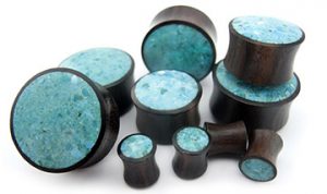 Urban Body Jewelry Sono Wood Plugs With Turquoise Stone Inlay