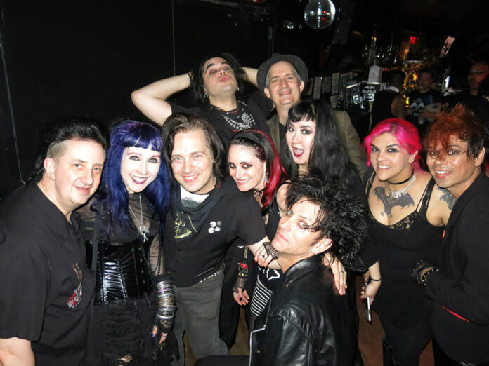 A Murder of Crows (from left to right): Martin Oldgoth, Brigitte Gothtart, Mark Splatter, Sean Templar (back), Naren Renz (back), Jenn Bats, Dave Bats (front), friend, friend, Andy Smith.